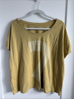 Washed Yellow Scoop Neck Graphic Tee
